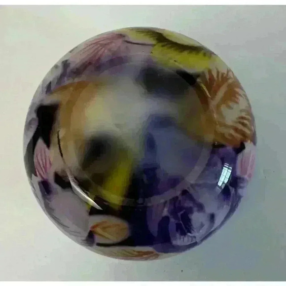 Glass Floral Design Art Glass Votive Candle Holder Purple Yellow Vivid Florals - Picture 7 of 8